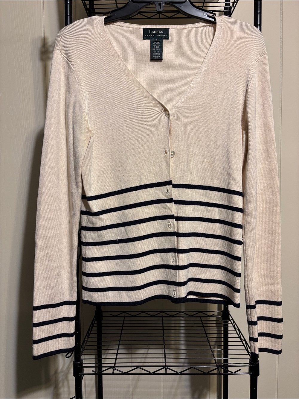 Lauren Ralph Lauren Cream Cardigan with Navy Stripes